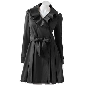 Elle | NWT Black Ruffle Neck Peplum Coat